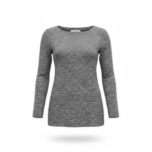 LOFT BLACK & WHITE LONG-SLEEVE HIP-LENGTH KNIT TOP XS